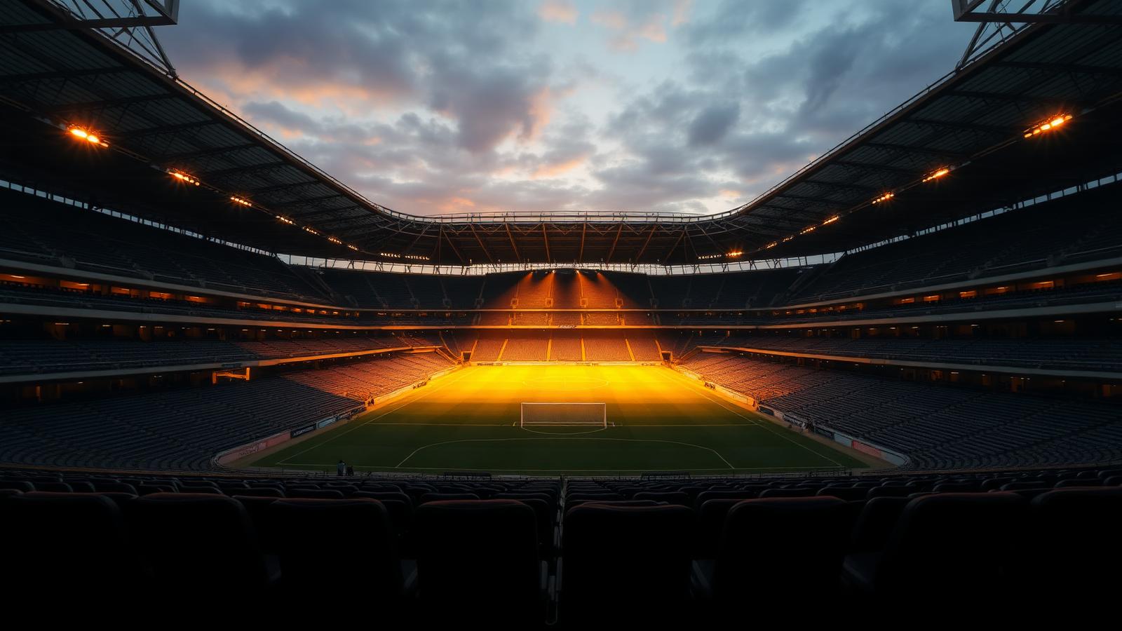 Estadio vacío al atardecer visto desde palcos premium